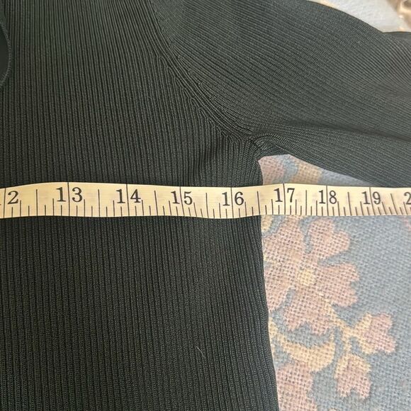 *Adrienne Vittidini* LN! Sz L Deep Green Ribbed Ruffled Cardigan - Picture 6 of 7